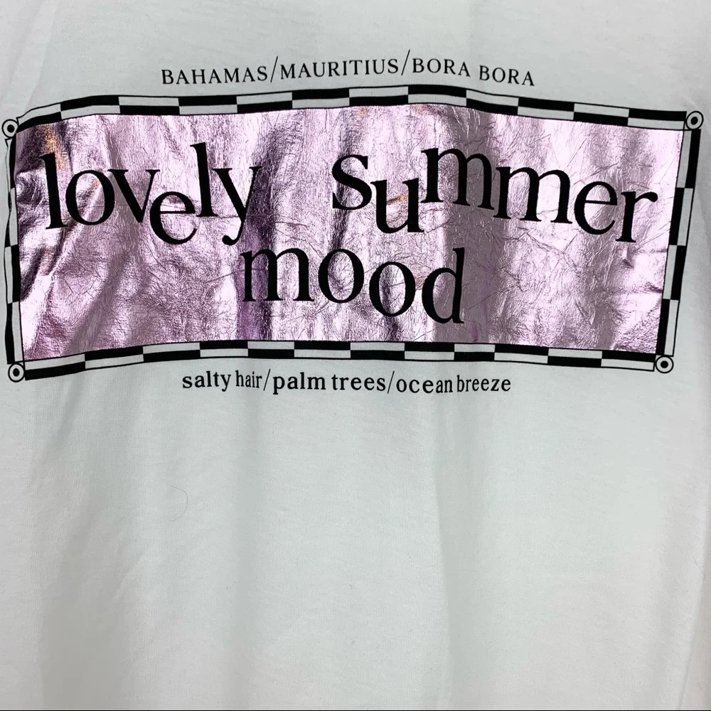 Zara Lovely Summer Mood Graphic Tee Shirt Iridescent Shine Cotton Vacation - Picture 5 of 7